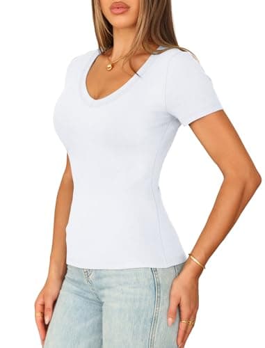 Sampeel White T Shirts for Women Short Sleee Shirts Spring Petite Cute Tops 2026 Summer Outfits Beach Vacation Teen Girls Clothes Plain Tshirts S — view 2