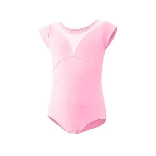 Zzalalana Girls Ballet Leotards Short Sleeve Mesh Dance Leotard Bodysuit Gymnastics Outfits Tops for Kids 3-15 Years Pink — view 2