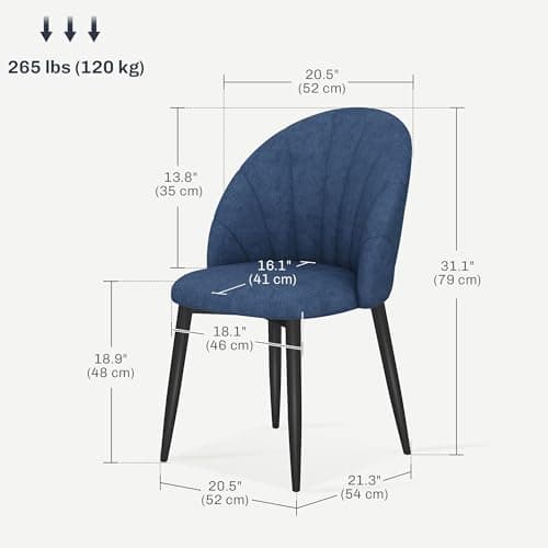 HOMCOM Dining Chairs Set of 4, Modern Upholstered Kitchen Chairs with Metal Legs, Shell Backrest and Padded Seat, Side Chairs for Dining Room, Bedroom, Living Room, Blue — view 2