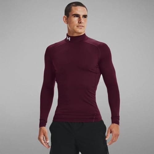 Under Armour Men's ColdGear Armour Compression Mock, Maroon (609)/White, Medium — view 3