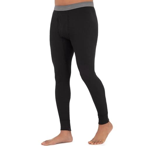 Fruit of the Loom Men's Recycled Premium Waffle Thermal Underwear Long Johns Bottom (1, 2, 3, and 4 Packs), Black, Large