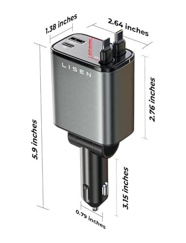 LISEN Retractable Car Charger 4 in 1 for Cars, 69W Retractable USB C Car Charger with 31.5in Cable, Fast Charging for iPhone 17 16 15 14 13 12 Pro Max Plus, Compact Cars Accessories for Daily Driving — view 6