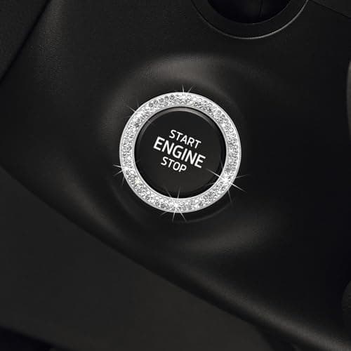 CCHRN Car Bling Engine Start Ring Decals, Crystal Rhinestone Push Start Button Decorative Ring, Universal Sparkling Key Ignition Knob Cover for Women Girls, Car Accessories (White) — view 5
