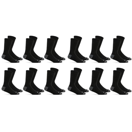 Fruit of the Loom Men's Dual Defense Crew Socks (12 Pack), Black, Medium (6 - 12)