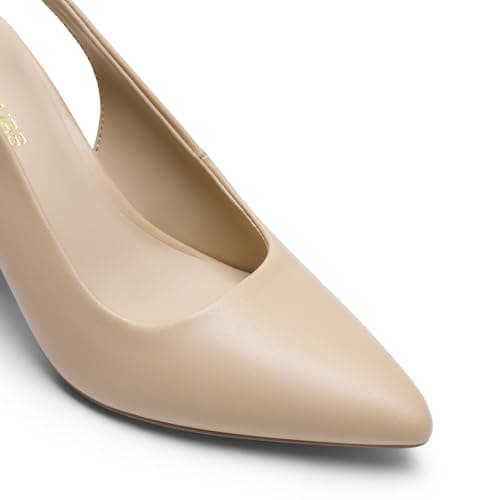 DREAM PAIRS Womens Slingback High Chunky Heels Pumps,Nude,7.5