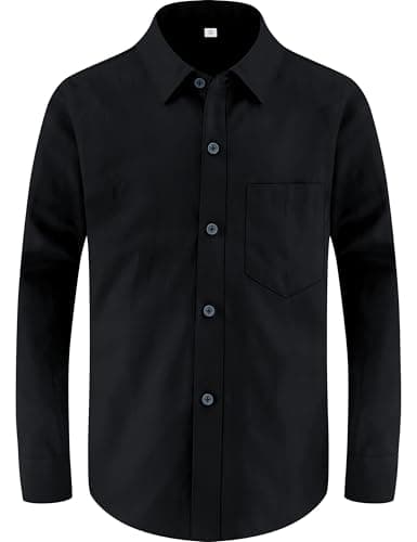 Marvelous World Boys' Long Sleeve Solid Buttoned Cuffs Dress Shirt Kids Casual Button Down Shirts Black Size 14