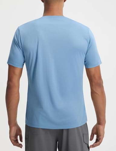 baleaf Sun Shirts for Men Protection Short Sleeve T-Shirts Swim Rash Guard SPF UPF 50+ UV Lightweight Hiking Heather Light Blue L