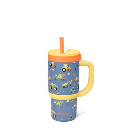 Ello Oasis 14oz Stainless Steel Toddler Tumbler with Handle & Retracting Straw, 100% Leakproof, Double-Wall Vacuum Insulated, Kids Water Bottle for School, BPA Free, Dishwasher Safe, Construction