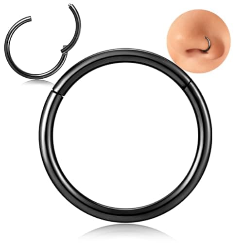 Afftiny Nose Rings Hoops Septum, Surgical Steel Seamless Clicker for Tragus Helix Conch Daith, Hypoallergenic, 20G/18G/16G, 6-12mm, Gold, Silver, Black, Rainbow, Rose Gold (Black, 2pcs-18G-12mm)