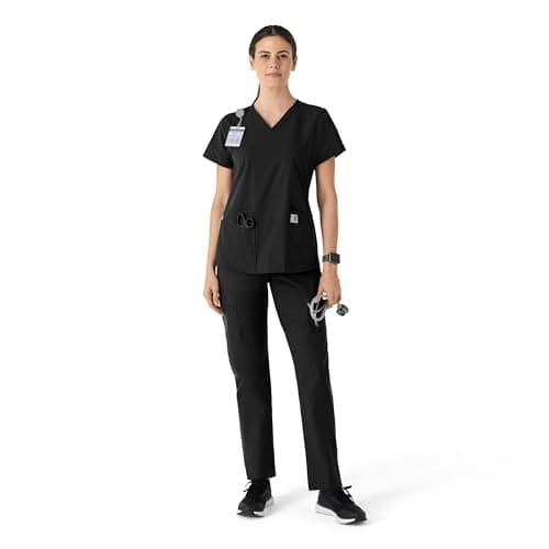 Carhartt Scrubs C12113 Women's Force® Modern Fit V-Neck Top, Black, Small — view 3