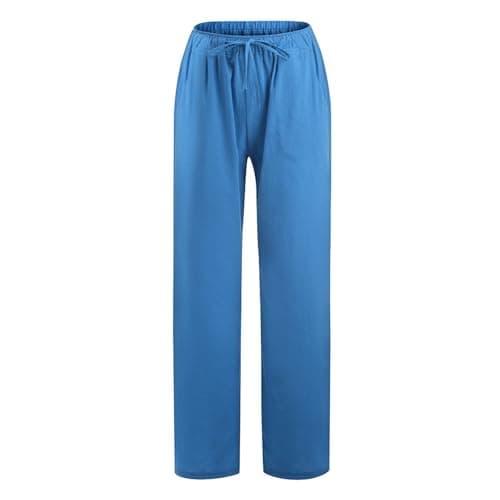 Women's Flowy Pants Summer Cotton Linen Comfy Palazzo Pants with Pockets Loose Fit High Waisted Trousers Beach Slacks — view 2