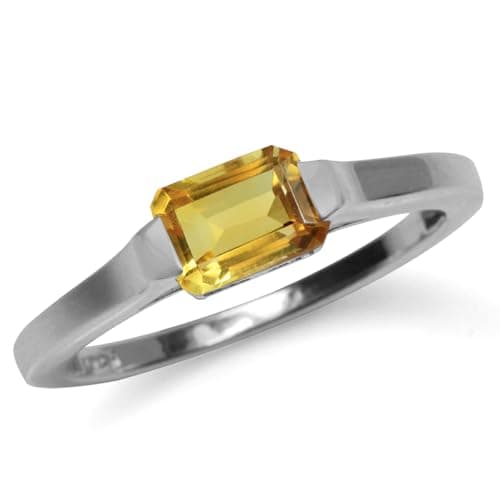 Silvershake 1.04ct. Genuine Octagon Shape Citrine White Gold Plated 925 Sterling Silver East-West Solitaire Promise Ring Size 6.5