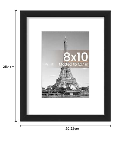 upsimples 8x10 Picture Frame, Display Pictures 5x7 with Mat or 8x10 Without Mat, Wall Hanging Photo Frames, Black — view 6