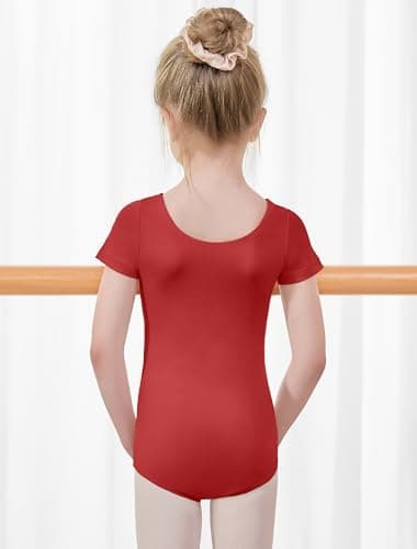 Century Star Short Sleeve Ballet Leotards for Girls - Toddler Dance Outfits Ballerina Gymnastics Clothes Kids 2-14 Years, Red, 8-10 Years