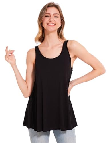 Komfokore Tank Tops for Women Build in Bra Tanks Loose Fit Flowy Sleeveless Casual Black XL — view 2