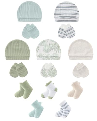 ZAVBABY Baby Boy Hats Mittens and Socks Set Cotton Newborn Girl Hat Glove 0-6 Month