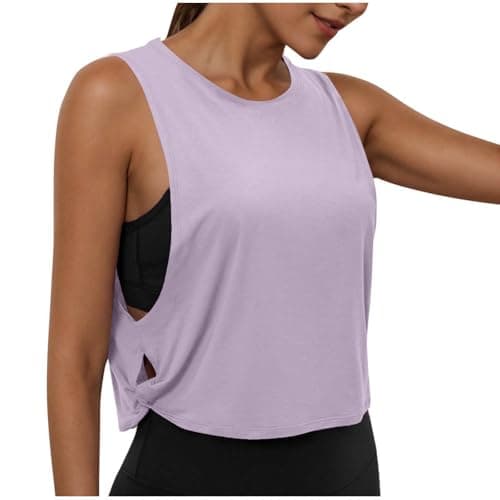 Athletic Tank Tops for Women Twist Knot Cut Out Side Slit Crop Tops Yoga Workout Loose Fit Sleeveless T-Shirts Purple