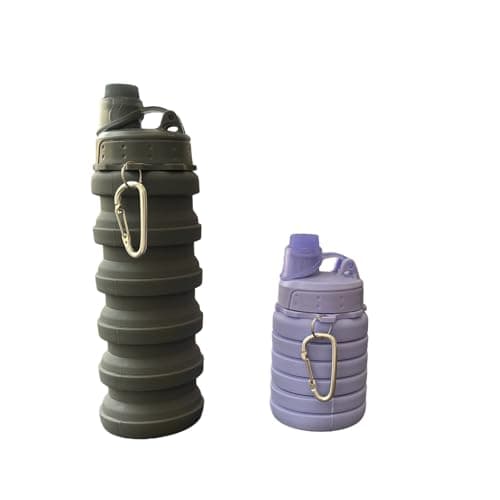 YCTMALL Collapsible Water Bottles Two Pack Travel Sports Portable Sport Water Bottle comes with mountaineering Buckle 500ml silicone Water-proof camping water bottle (Purple and Grey Color) — view 6