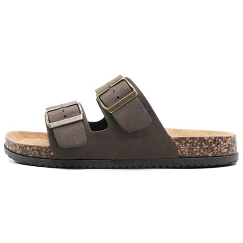 GETOEU Arch Support Footbed Sandals for Women & Men, Adjustable Double Buckle Comfort Sandals, Cork-Style Cushioned Sole, Casual Walking Slides for Everyday Wear,Brown — view 2
