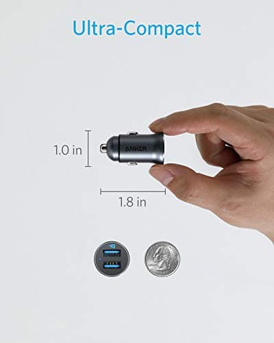 Anker 320 Car Charger (24W II), Mini Aluminum Alloy Dual USB with Blue LED for iPhone 16 15 14 13 12 Series, iPad Pro/Air 2/Mini, Galaxy and More - Not Compatible with Quick Charge (Black) — view 4