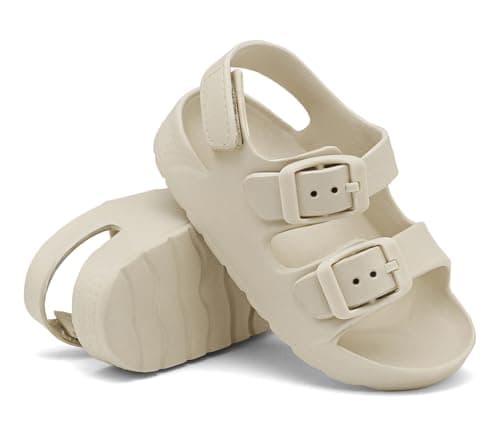 ChayChax Toddler Boys Girls Double Buckle Sandals Children's Adjustable Back Strap Water Sandal, Beige, 7 Toddler — view 3
