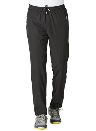 JHMORP Men's Stretch Athletic Workout Pants Sweatpants Lightweight Quick Dry Outdoor Hiking Track Casual Pants with Zipper Pockets (Black,CA M)