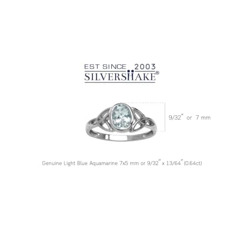 Silvershake Genuine Blue Aquamarine White Gold Plated 925 Sterling Silver Triquetra Celtic Knot Ring Size 7.5 — view 2