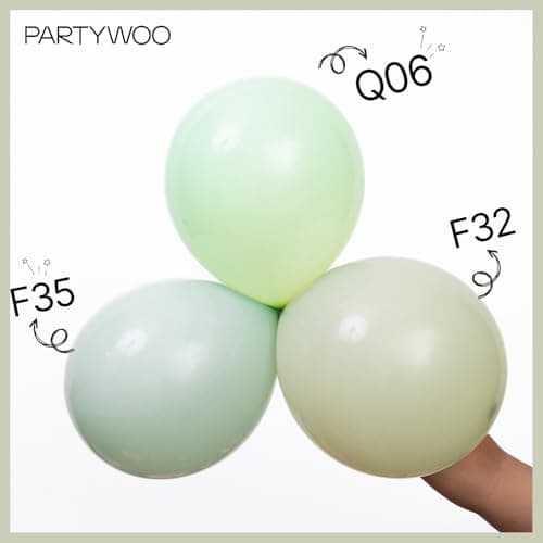 PartyWoo Sage Green Balloons 100pcs 12 Inch Boho Dusty Olive Green Latex Balloons for Birthday Baby Shower Graduation Engagement Wedding Dinosaur Jungle Golf Football Theme Party Decorations Green-F32 — view 4