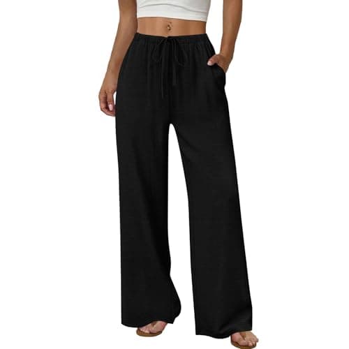 Linen Pants Women Wide Leg Pants Summer Fashion Clothing Palazzo Dress Pantalon Femme Business Casual Clothes Vacation Outfits Work Flowy Lounge Trousers Baggy Loose High Waisted Beach Black
