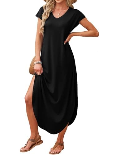 RUMIA Summer Maxi Dresses for Women Cap Sleeve Long Sundress with Pockets — view 2