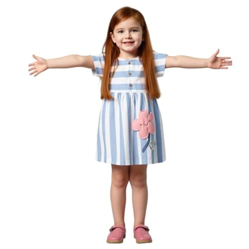 Winzik Girls Dress, Toddler Summer Short Sleeve Cotton Casual Dresses Clothes 18M-7Y(5-6 Years, Stripe Floral)
