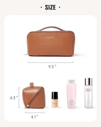 EACHY Travel Makeup Bag,Large Capacity Cosmetic Bags for Women,Waterproof Portable Pouch Open Flat Toiletry Bag Make up Bag with Divider and Handle, Gifts for Women (Brown, Medium) — view 5