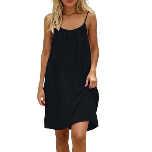 Linen Clothes for Women,Backless Mini Cami Dresses Womens Sleeveless Open Back Dress Spaghetti Strap Flowy Sundress Summer Beach Vacation Sling Dress — view 3