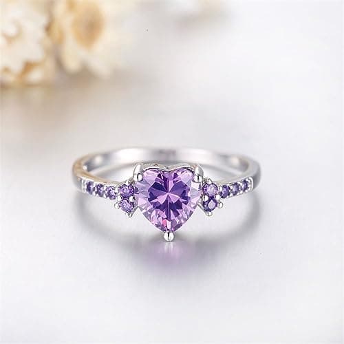 Viyuroyk 925 sterling silver Purple Zircon heart ring Wedding ring Engagement ring Cubic Zirconia Diamond Rings Clothing, Shoes & Jewelry Women Jewelry Rings Statement (US Code 8) — view 3
