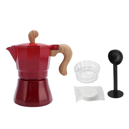 Jiawu Italian Coffee Pot 150ml Compact Design Coffee Maker for Personal Use 3 Cups with Filter and Spoon (Red) — view 5