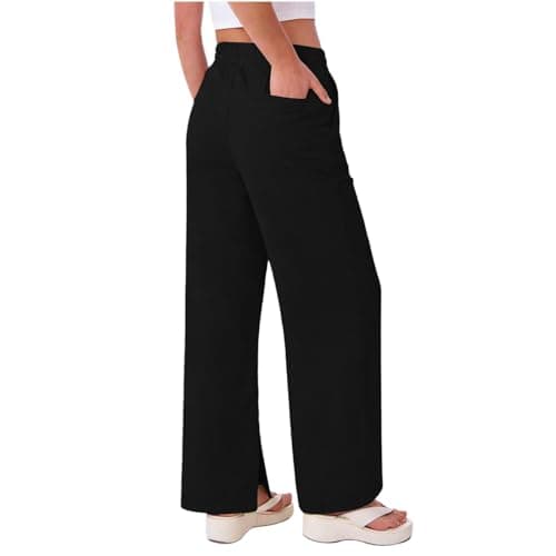 Linen Pants for Women Plus Size Trendy Summer Palazzo Pants with Pockets High Waisted Wide Leg Trousers Loose Slacks — view 2