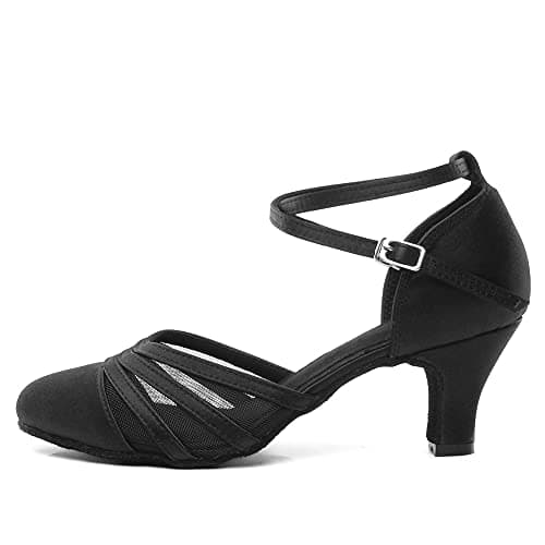 DKZSYIM Women's Satin Latin Dance Shoes Close Toe Ballroom Performance Dancing Shoes,YCL189-Black-6,US 6.5