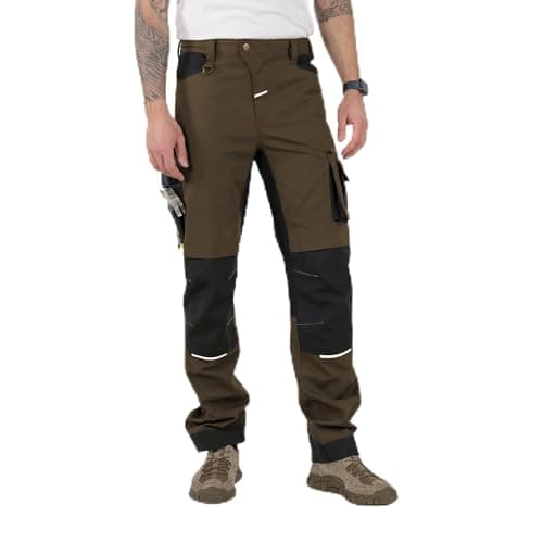 Ellobird Men's Construction Work Utility Pants Relaxed Fit Stretch Flex Cordura Double Knee Reinforcement Carpenter Cargo,(Slate Black,32W x 32L)