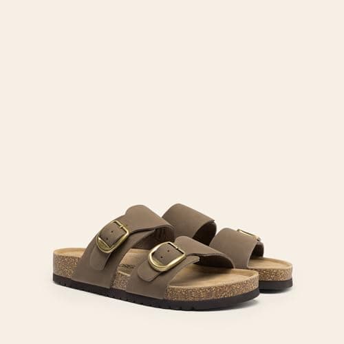 DREAM PAIRS Women's Genuine Cork Footbed Slide Sandals Comfortable Arch Support Cushioned Flat Sandals Summer Shoes,Size 8,Brown,SDSS26004W — view 8
