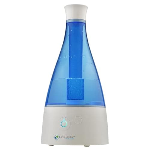 PureGuardian Ultrasonic Cool Mist Humidifier, 30 Hrs. Run Time, 0.5 Gal. Tank Capacity, 350 Sq. Ft. Coverage, Small Rooms, Quiet, Filter Free, Silver Clean Treated Tank, H940AR