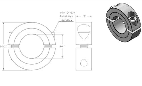 AZSSMUK 3/4" Shaft Collar Double Split Clamp-on Carbon Steel with Set Screw 4-packed