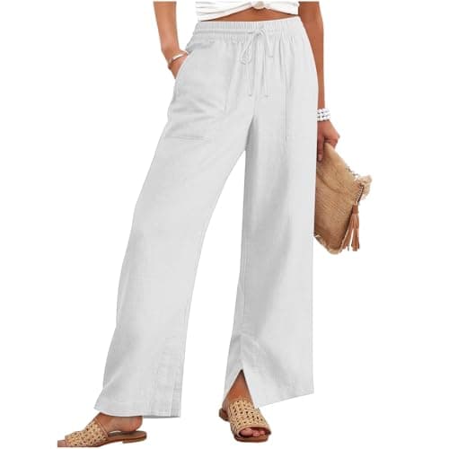 Linen Pants for Women Plus Size Trendy Summer Palazzo Pants with Pockets High Waisted Wide Leg Trousers Loose Slacks