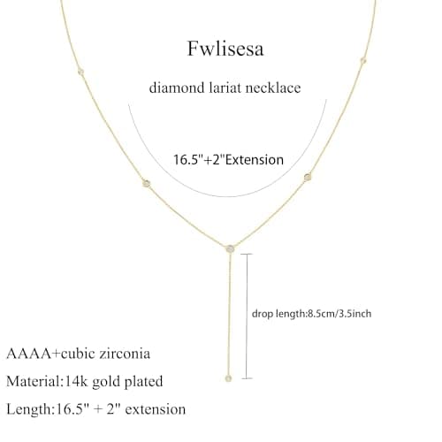 Fwlisesa Gold Necklace for Women, Dainty Long Necklace 14k Gold Plated Lariat Long Necklaces for Women Trendy Simple Statement Drop Necklace Fashion Body Chain Prom Jewelry Gold Accessories — view 3