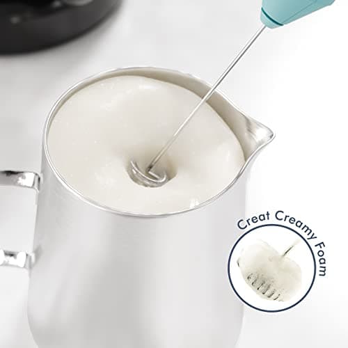 Powerful Milk Frother Handheld Foam Maker, Mini Whisk Drink Mixer for Coffee, Cappuccino, Latte, Matcha, Hot Chocolate, with Stand, Aqua