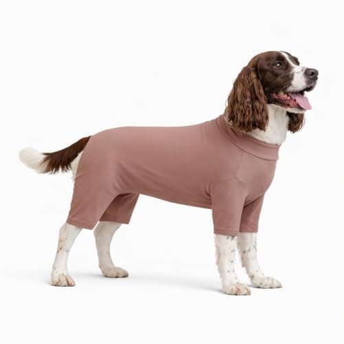 ADKLHX Dog Full Bodysuit – Stretchy Yoga Fabric 4-Leg Dog Pajamas, Breathable & Lightweight Dog Onesie for Indoor & Outdoor, Shedding Control & Travel Wear Dusty Pink XL