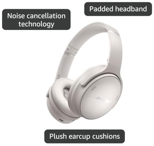 Bose QuietComfort Headphones - Wireless Bluetooth Headphones, Active Over Ear Noise Cancelling and Mic, USB-C Charging, Deep Bass, Up to 24 Hours of Playtime, White Smoke — view 2