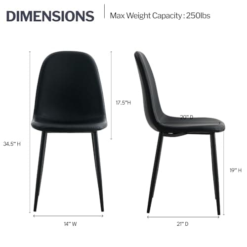 Aykah Sera Dining Chair Set of 2, Faux Leather Dining Chairs for Kitchen, Dining Room, Bedroom, Pre Assembled Side Chairs (Black - Set of 2)