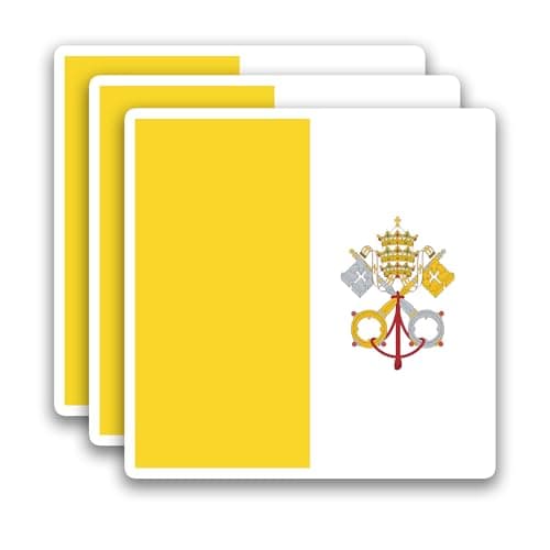 (3Pcs) Vatican City Flag Stickers – Vatican National Flag Vinyl Decals, Waterproof Sticker for Laptop, Water Bottle, Scrapbook, Phone Case, Travel Gear, 3" x 2"