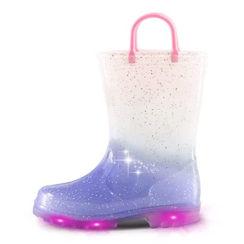 EUXTERPA Kids Toddler Light Up Rain Boots Girls Waterproof Patterns and Glitter Boots with Easy On Handles, Purple Gradient, Toddler Size 10