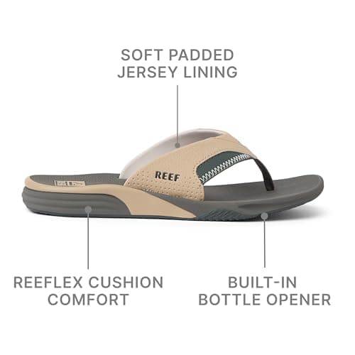 REEF Mens Cushion Fanning Flip Flop, Arch Support, Durable Outsole, Water Friendly, Tan/Grey, 12 — view 5